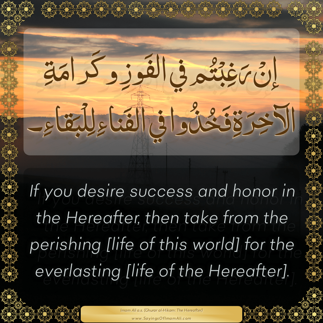 If you desire success and honor in the Hereafter, then take from the...